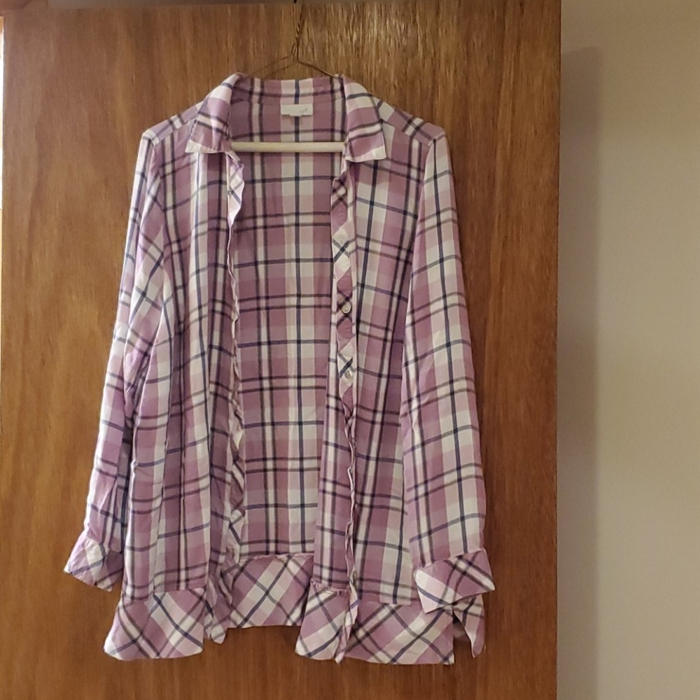 J. Jill Checkered Button Down Top Large